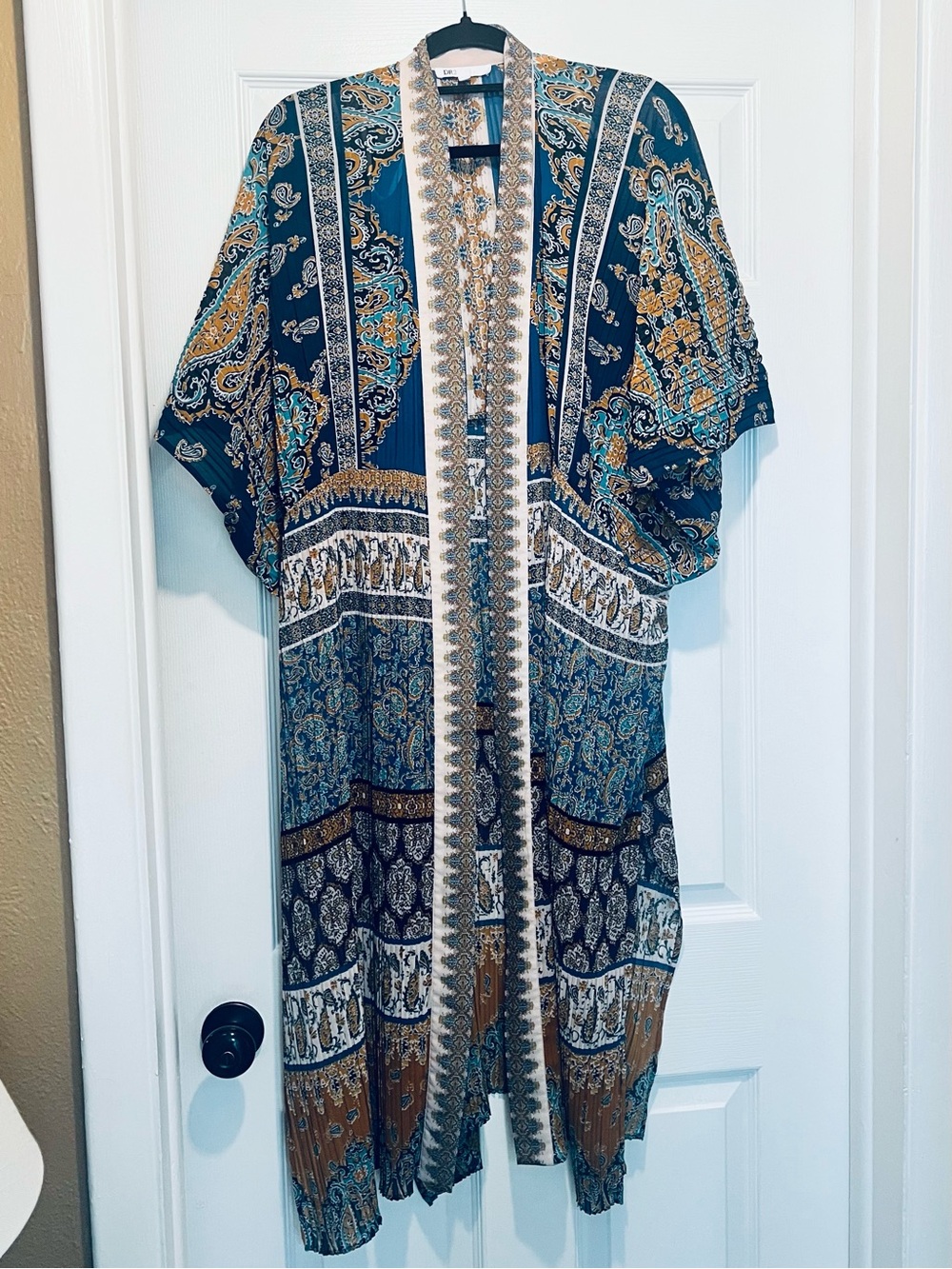 Boho Paisley Sheer Kimono with Gorgeous Gold and Teal Colors